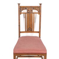 Robson & Sons. Set of 4 Arts & Crafts Oak Dining Chairs with Carved Floral Backs - Thumbnail 9