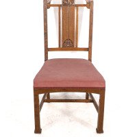 Robson & Sons, Set of 4 Arts & Crafts Oak chairs with carved floral backs - Thumbnail 12