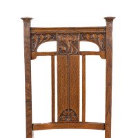 Robson & Sons. Set of 4 Arts & Crafts Oak Dining Chairs with Carved Floral Backs - Thumbnail 10