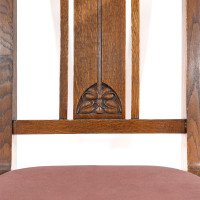 Robson & Sons. Set of 4 Arts & Crafts Oak Dining Chairs with Carved Floral Backs - Thumbnail 11