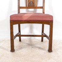 Robson & Sons. Set of 4 Arts & Crafts Oak Dining Chairs with Carved Floral Backs - Thumbnail 14