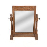 English Oak Cotswold Style Dressing Table Mirror with Turned Acorn Finials - Thumbnail 3
