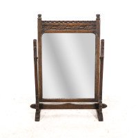 English Oak Gothic Style Dressing Table Mirror with Castellated Top - Thumbnail 2