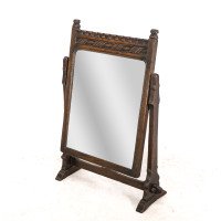 English Oak Gothic Style Dressing Table Mirror with Castellated Top - Thumbnail 3