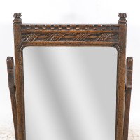 English Oak Gothic Style Dressing Table Mirror with Castellated Top - Thumbnail 7