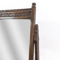 English Oak Gothic Style Dressing Table Mirror with Castellated Top - Thumbnail 8