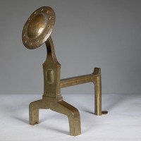An Arts & Crafts Set of Brass Fire Dogs & Matching Utensils - Thumbnail 5