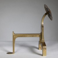 An Arts & Crafts Set of Brass Fire Dogs & Matching Utensils - Thumbnail 7