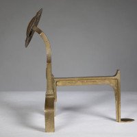 An Arts & Crafts Set of Brass Fire Dogs & Matching Utensils - Thumbnail 6