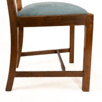 Heal's. Four Arts & Crafts Oak Lattice Back Dining Chairs with Blue Damask Seats - Thumbnail 11