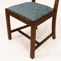 Heal's. Four Arts & Crafts Oak Lattice Back Dining Chairs with Blue Damask Seats - Thumbnail 15