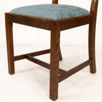 Heal's. Set of 4 Arts & Crafts Oak Lattice Back Dining Chairs & Blue Damask Seats - Thumbnail 16