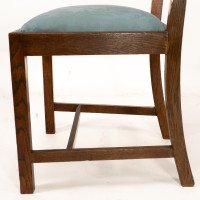 Heal's. Four Arts & Crafts Oak Lattice Back Dining Chairs with Blue Damask Seats - Thumbnail 17