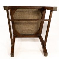 Heal's. Set of 4 Arts & Crafts Oak Lattice Back Dining Chairs & Blue Damask Seats - Thumbnail 20