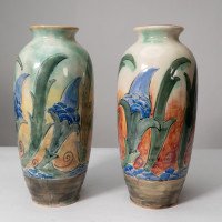 Frank Brangwyn for Royal Doulton. A Pair of Hand Painted Vases - Thumbnail 2