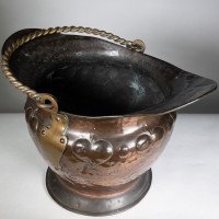 Arts & Crafts Copper Coal Bucket W. Repousse Leaf Decoration & Rope Twist Handle - Thumbnail 12
