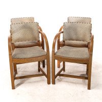 Heal's, art Deco Oak Armchairs with Rounded Arms, Set of Four - Thumbnail 2