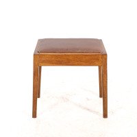 Arts & Crafts Oak Stool with Professional Reupholstered Leather Seat - Thumbnail 2