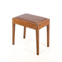 Arts & Crafts Oak Stool with Professional Reupholstered Leather Seat - Thumbnail 1