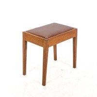 Arts & Crafts Oak Stool with Professional Reupholstered Leather Seat - Thumbnail 4