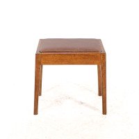 Arts & Crafts Oak Stool with Professional Reupholstered Leather Seat - Thumbnail 5