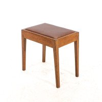 Arts & Crafts Oak Stool with Professional Reupholstered Leather Seat - Thumbnail 6