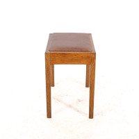 Arts & Crafts Oak Stool with Professional Reupholstered Leather Seat - Thumbnail 7