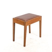 Arts & Crafts Oak Stool with Professional Reupholstered Leather Seat - Thumbnail 8