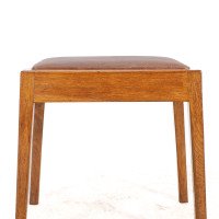 Arts & Crafts Oak Stool with Professional Reupholstered Leather Seat - Thumbnail 10