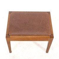 Arts & Crafts Oak Stool with Professional Reupholstered Leather Seat - Thumbnail 9