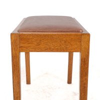 Arts & Crafts Oak Stool with Professional Reupholstered Leather Seat - Thumbnail 11