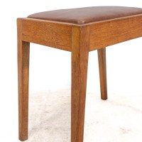 Arts & Crafts Oak Stool with Professional Reupholstered Leather Seat - Thumbnail 12