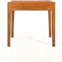 Arts & Crafts Oak Stool with Professional Reupholstered Leather Seat - Thumbnail 13