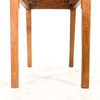 Arts & Crafts Oak Stool with Professional Reupholstered Leather Seat - Thumbnail 14