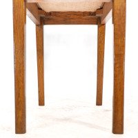 Arts & Crafts Oak Stool with Professional Reupholstered Leather Seat - Thumbnail 15