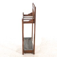 Arts & Crafts Oak Umbrella and Stick Stand with Green and Mustard Tiles c.1910 - Thumbnail 6