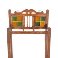 Arts & Crafts Oak Umbrella and Stick Stand with Green and Mustard Tiles c.1910 - Thumbnail 7