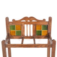 Arts & Crafts Oak Umbrella and Stick Stand with Green and Mustard Tiles c.1910 - Thumbnail 8