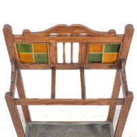 Arts & Crafts Oak Umbrella and Stick Stand with Green and Mustard Tiles c.1910 - Thumbnail 9