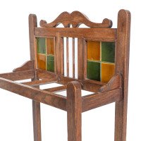 Arts & Crafts Oak Umbrella and Stick Stand with Green and Mustard Tiles c.1910 - Thumbnail 10