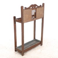 Arts & Crafts Oak Umbrella and Stick Stand with Green and Mustard Tiles c.1910 - Thumbnail 13