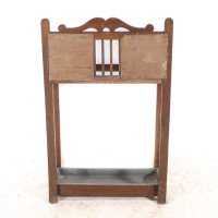 Arts & Crafts Oak Umbrella and Stick Stand with Green and Mustard Tiles c.1910 - Thumbnail 14