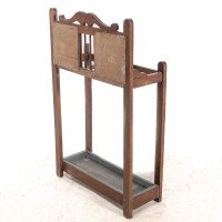 Arts & Crafts Oak Umbrella and Stick Stand with Green and Mustard Tiles c.1910 - Thumbnail 15