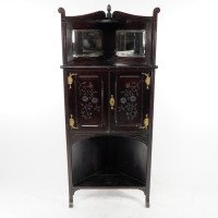 An Aesthetic Movement Mahogany Corner Cabinet with Incised Floral Decoration
