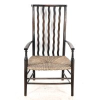 Liberty & Co., An Arts & Crafts Rush Seat Armchair with Wavy Shaped Back Slats - Thumbnail 2