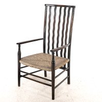 Liberty & Co., An Arts & Crafts Rush Seat Armchair with Wavy Shaped Back Slats - Thumbnail 3