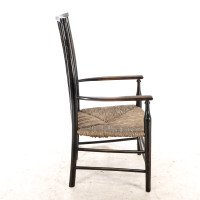 Liberty & Co., An Arts & Crafts Rush Seat Armchair with Wavy Shaped Back Slats - Thumbnail 4