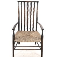 Liberty & Co., an Arts & Crafts Rush Seat Armchair with Wavy Shaped Back Slats - Thumbnail 6