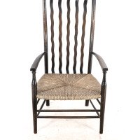 Liberty & Co., Arts & Crafts Rush Seat Armchair with Wavy Shaped Back Slats - Thumbnail 7