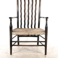 Liberty & Co., Arts & Crafts Rush Seat Armchair with Wavy Shaped Back Slats - Thumbnail 10